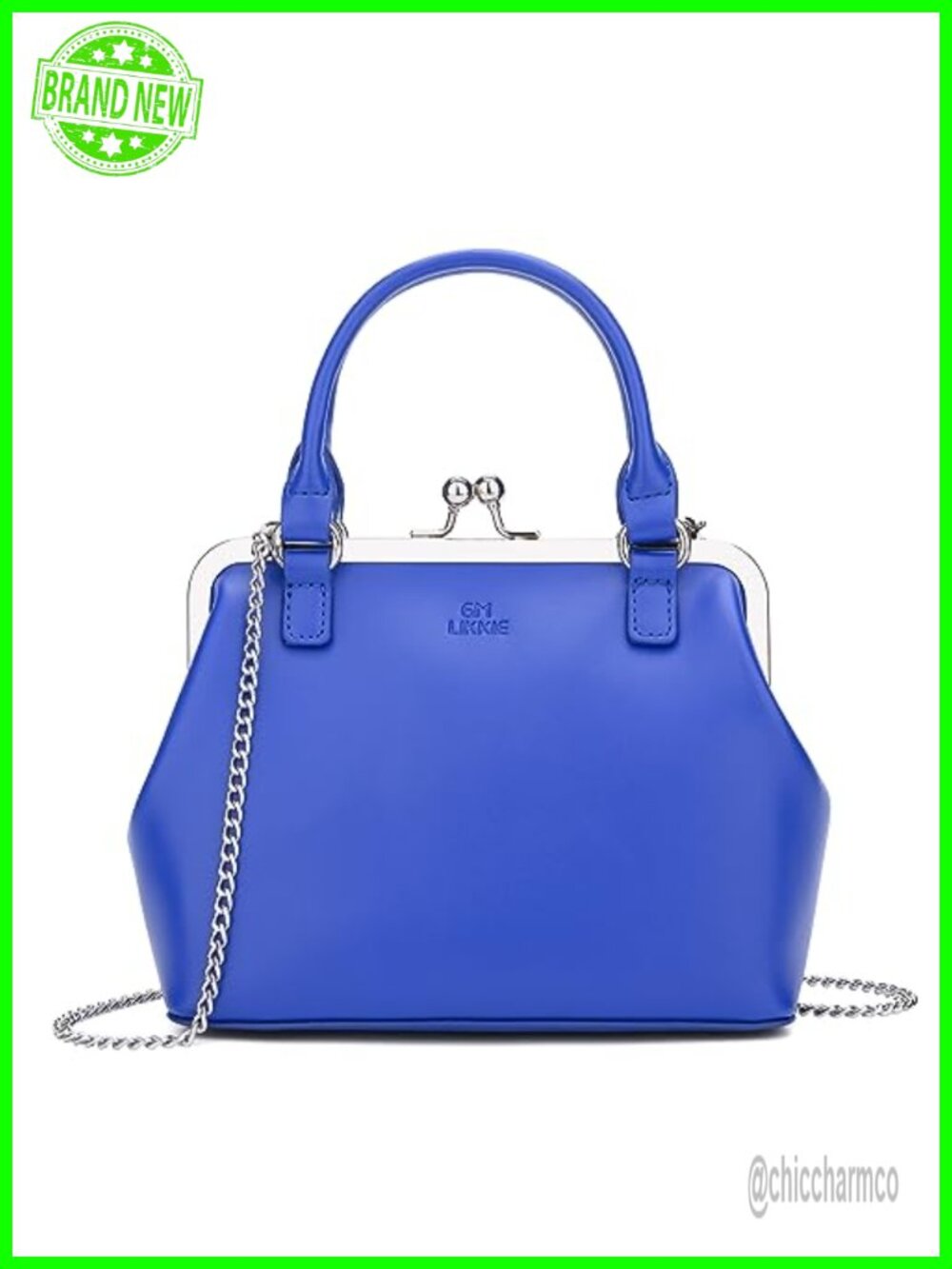 Vintage Kiss Lock Clutch Evening Bag PU Leather Chain Strap